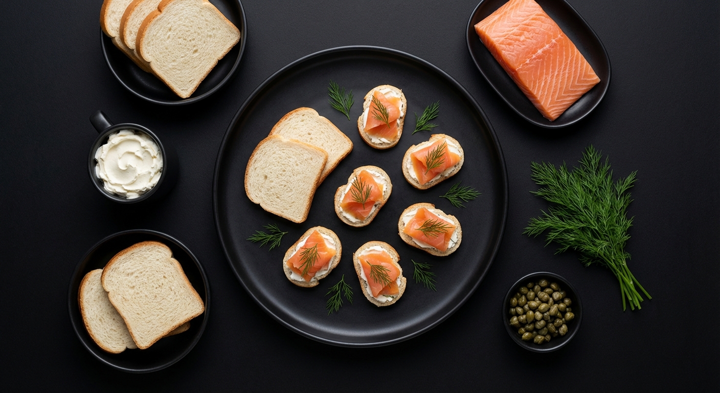 Canapes de Salmao Defumado e Dill